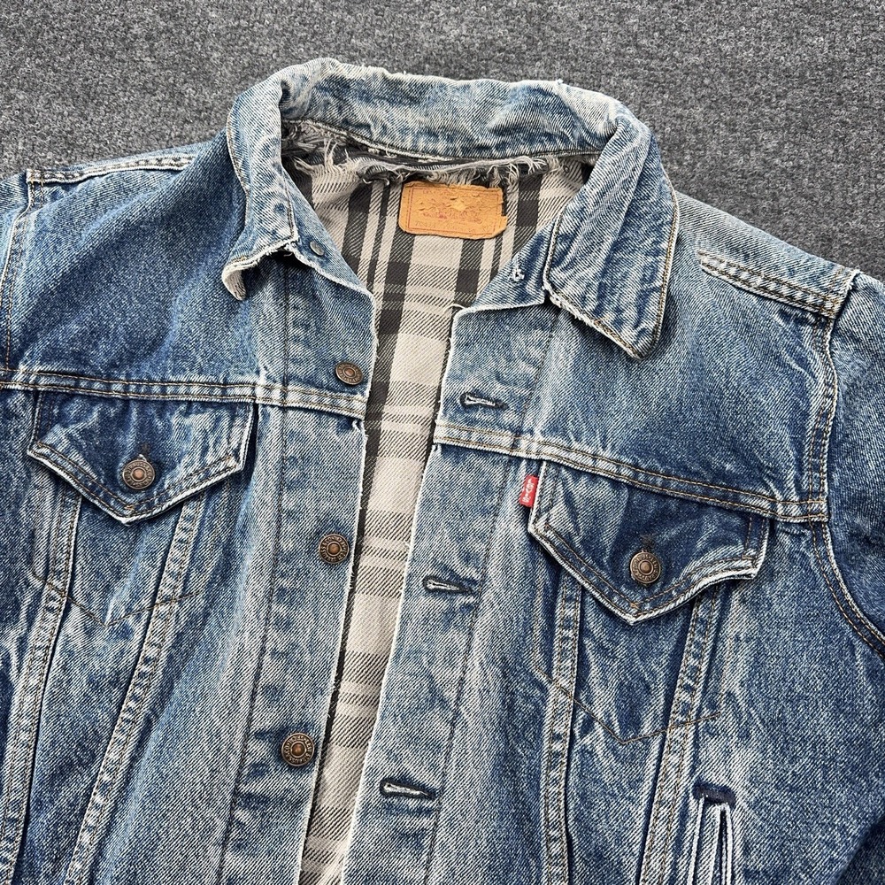 Levi Strauss Denim Jean Jacket Men's Buffalo Lined Gray Black XL 70411-9354 90s - Picture 2 of 16